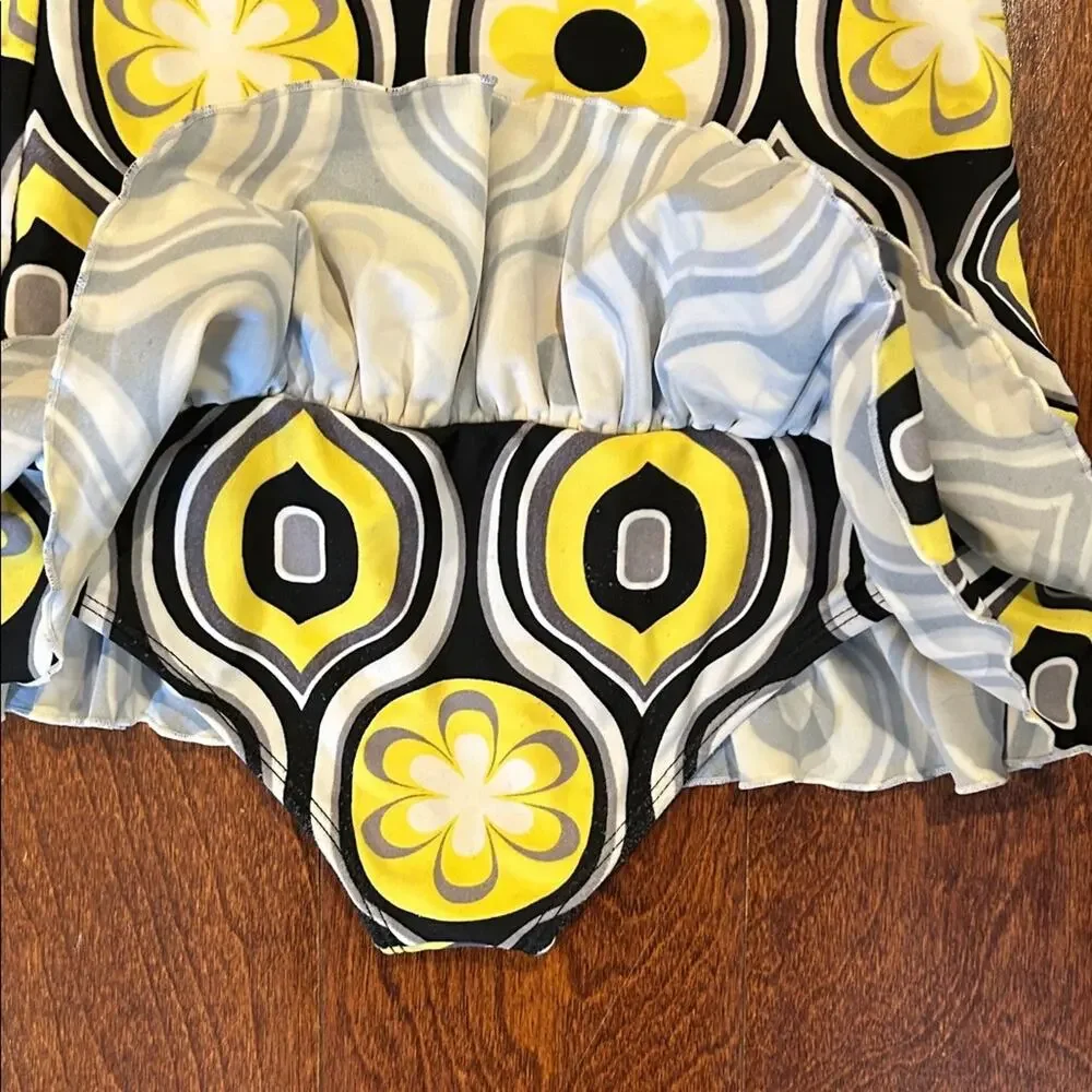 Flowers by Zoe Girl’s Retro Yellow and Black One Piece Bathing Suit, Size 5